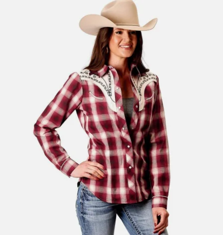 01-050-0024-3007 Roper Women's Special Collection LS Shirt Plaid Red Casual Plain Short Shirt 01-050-0024-3007 Roper Women's Special Collection LS Shirt Plaid Red Casual Plain Short Shirt
