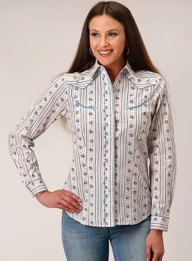 01-050-0086-3058 Roper Wms Karman Special LS White Shirt Trendy Ruffled Short Sleeve 01-050-0086-3058 Roper Wms Karman Special LS White Shirt Trendy Ruffled Short Sleeve