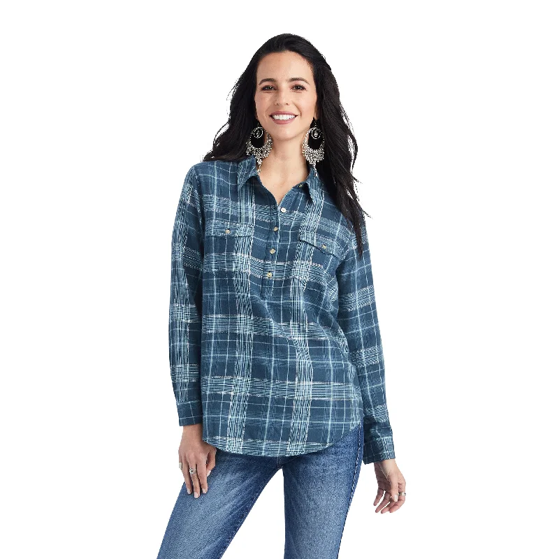10042291 Ariat Women's Real Billie Jean Popover LS Shirt Lurex Plaid Fashionable Button-Front Short Sleeve 10042291 Ariat Women's Real Billie Jean Popover LS Shirt Lurex Plaid Fashionable Button-Front Short Sleeve