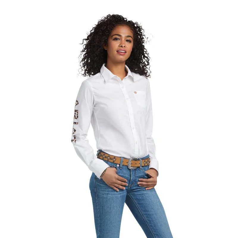 Ariat Team White Kirby Stretch Shirt Trendy Button-Front Short Sleeve