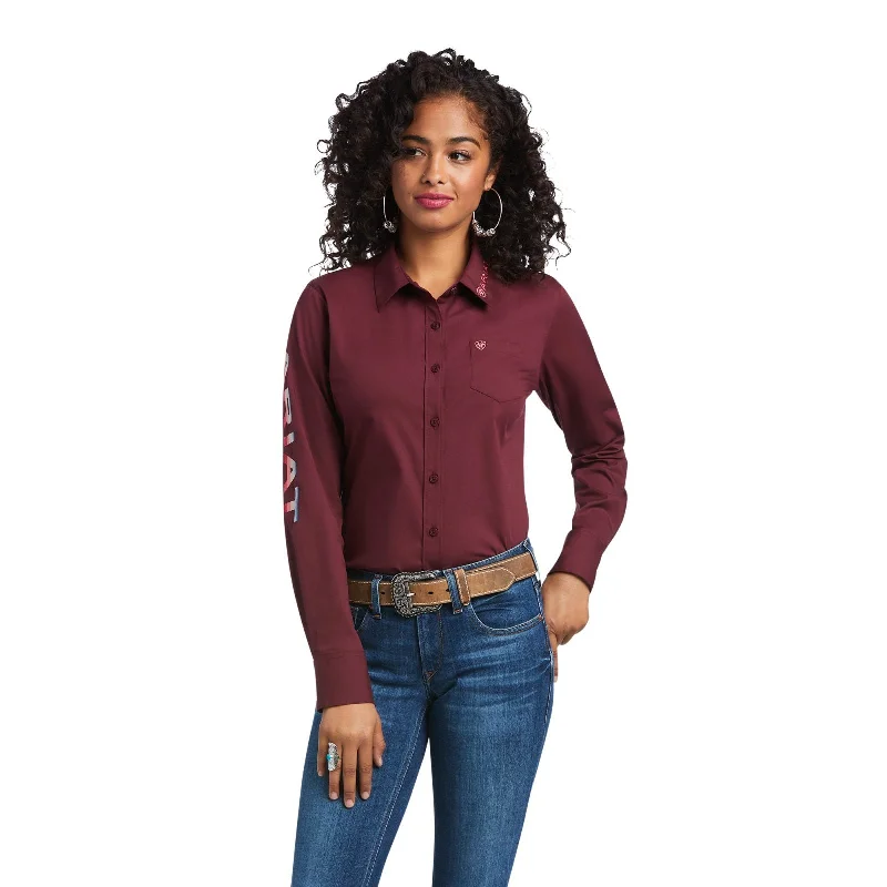 Ariat Team Burgundy Kirby Stretch Shirt Chic Embellished Short Sleeve