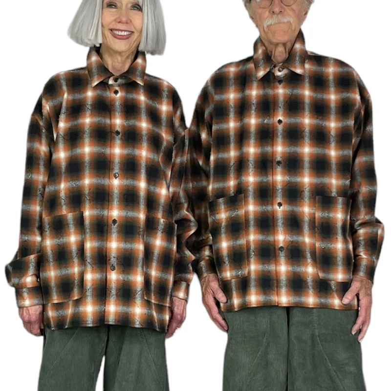 PUNCH CHECKS PRINT BIG SHIRT Stylish Pleated Short Sleeve