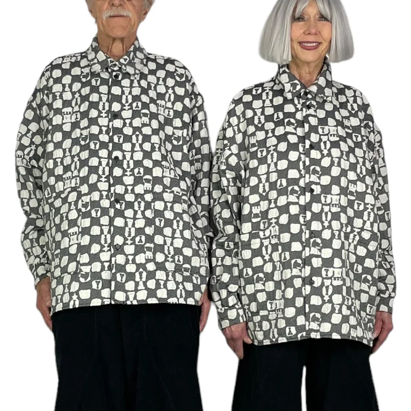 CHESS PRINT BIG SHIRT Casual Ruffle Short Shirt