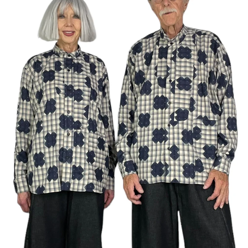 CHECKS CROSS CHOW SHIRT Cozy Striped Short Sleeve