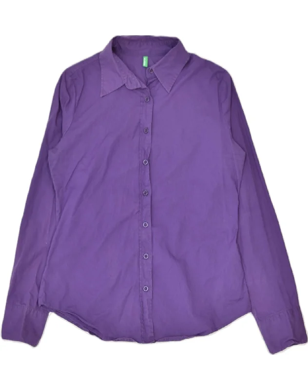 BENETTON Womens Shirt UK 14 Medium Purple Cotton Comfortable Summer Short Shirt