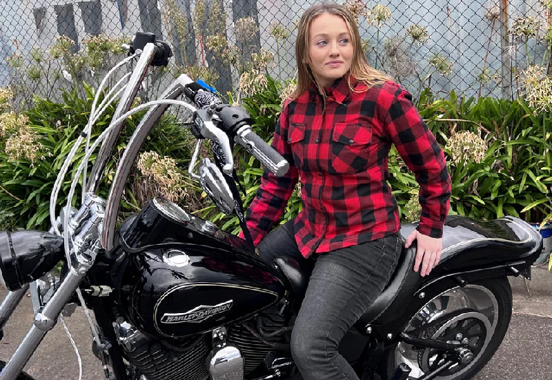 BGA Exo Lady Protective Motorcycle Flannel Shirts Red/Black Casual Button-Down Short Shirt BGA Exo Lady Protective Motorcycle Flannel Shirts Red/Black Casual Button-Down Short Shirt