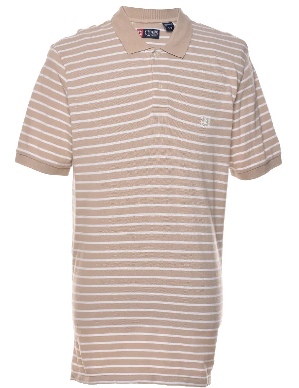 Chaps White & Light Brown Polo Shirt - L Comfortable Fitted Short Sleeve