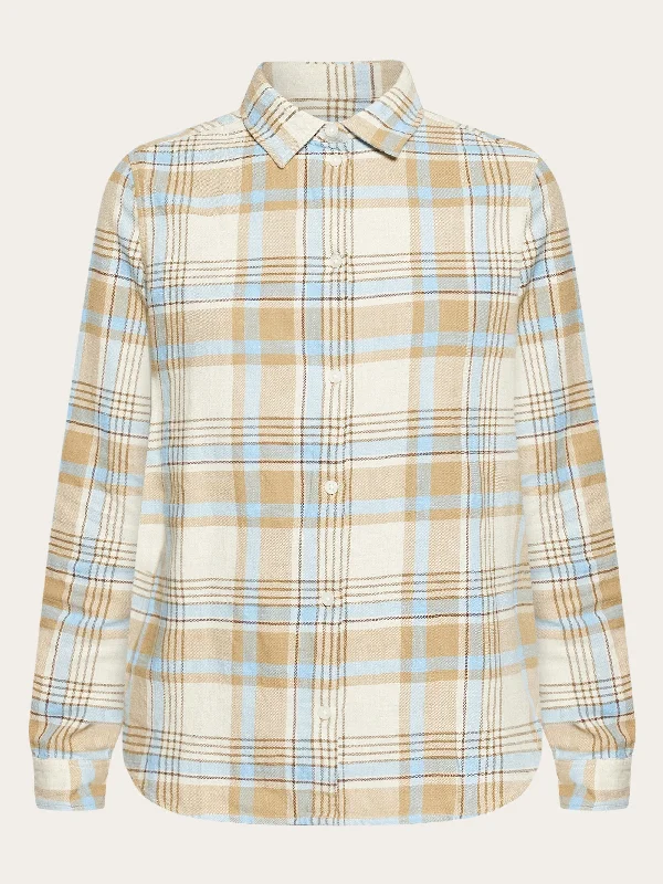 Check flannel shirt - GOTS/Vegan - blue check Cozy Plain Short Sleeve