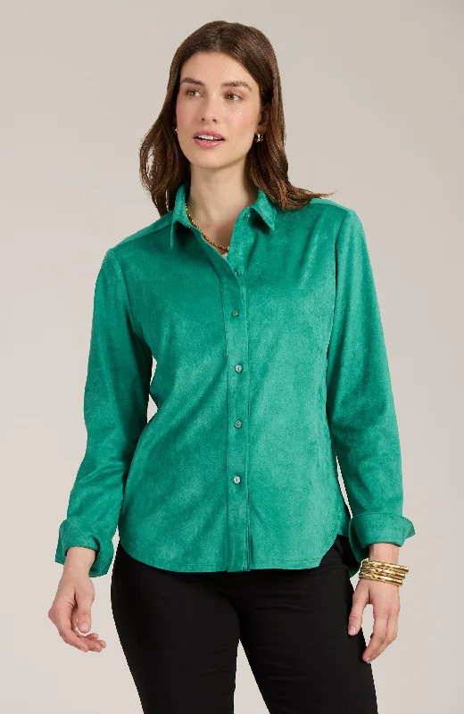 Faux Suede Club Shirt - Kelly Green Elegant Silk Short Shirt