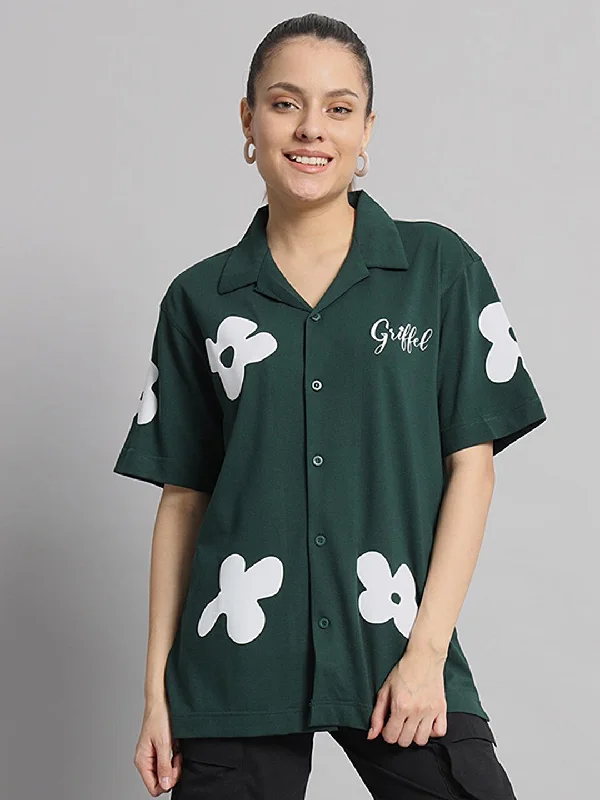 GRIFFEL Printed Bowling Shirt Elegant High-Low Short Shirt