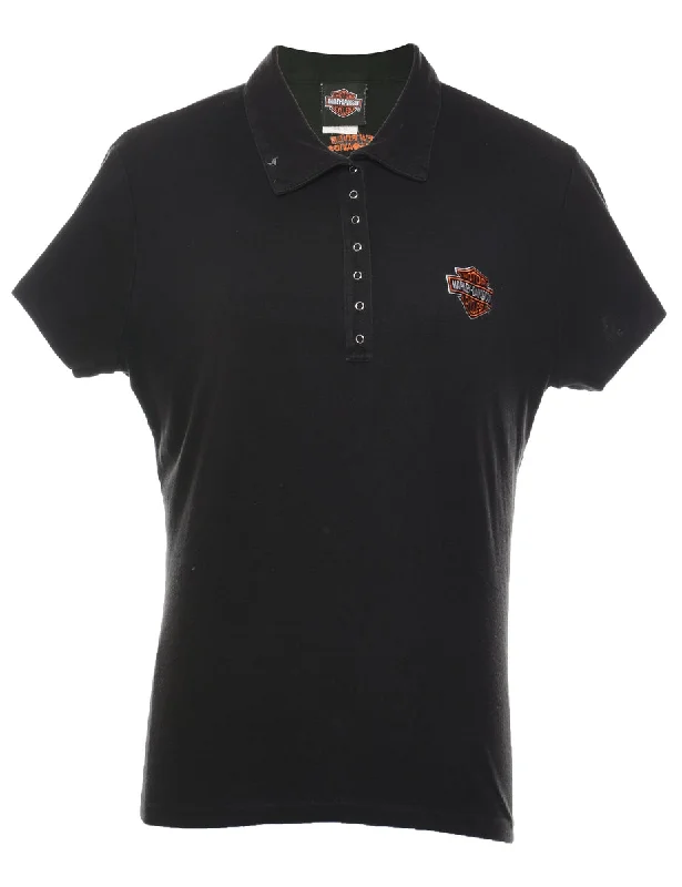 Harley Davidson Black & Orange Embroidered Polo Shirt - XL Cozy Loose Fit Short Sleeve