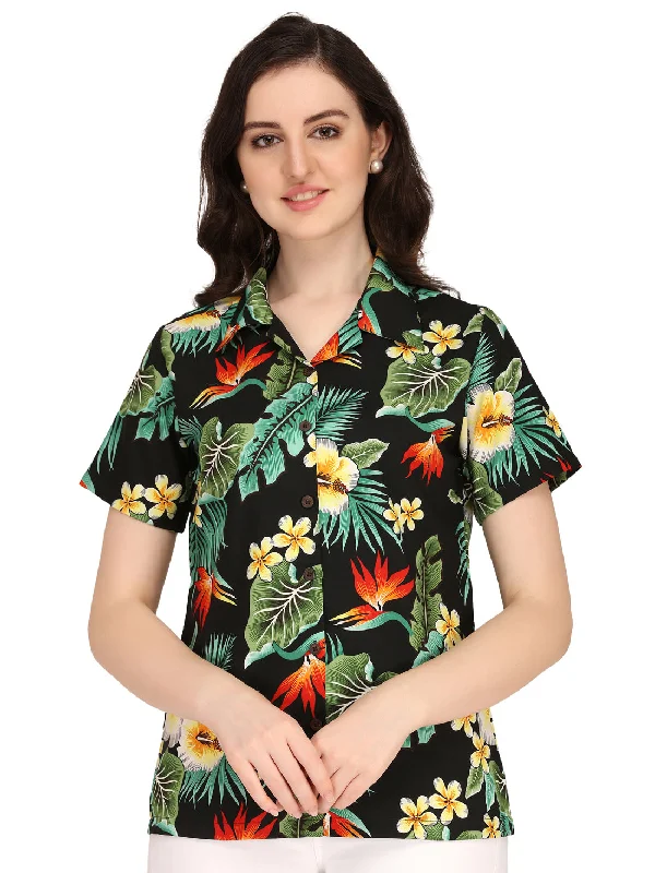 Hawaiian Shirts Womens Flower Leaf Beach Aloha Top Blouse Short Sleeve Holiday Relaxed Cotton Short Shirt