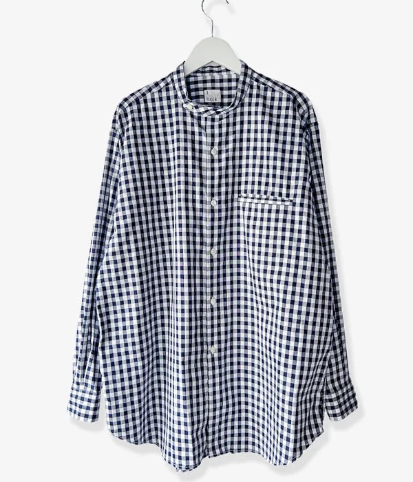 holk/BAND COLLER SHIRT (GINGHAM CHECK) Trendy Short Sleeve Tunic