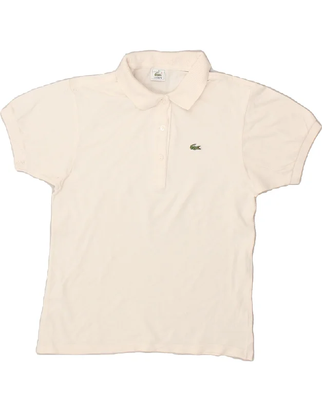 LACOSTE Womens Polo Shirt Size 38 Medium Beige Chic Embellished Short Sleeve