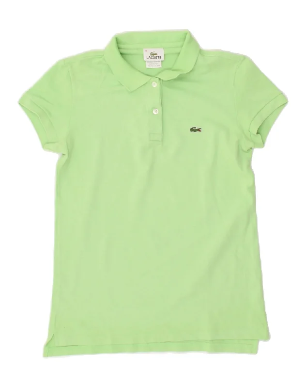 LACOSTE Womens Polo Shirt Size 38 Medium Green Cotton Cozy Printed Short Shirt