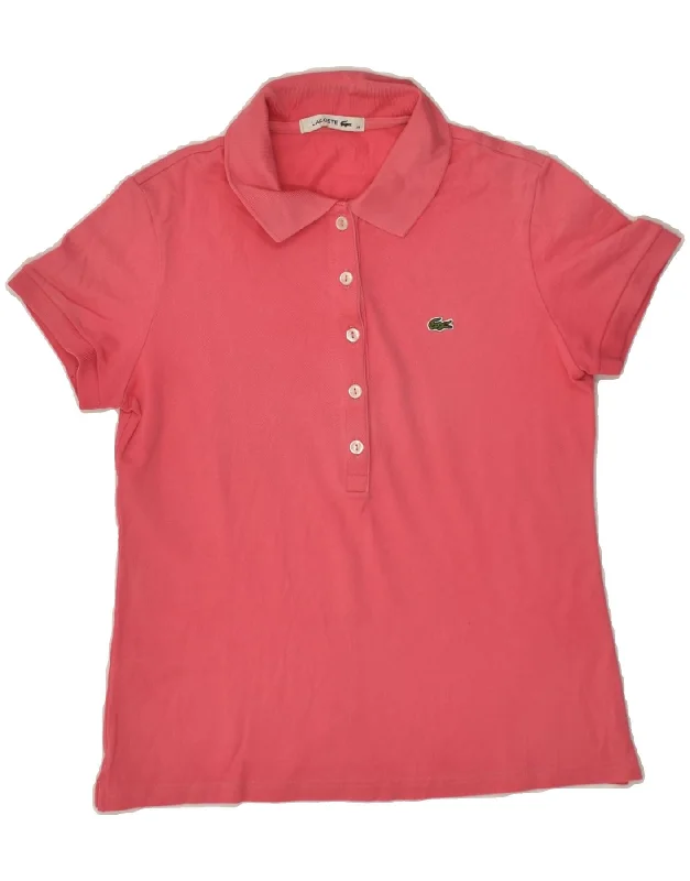 LACOSTE Womens Polo Shirt Size 38 Medium Pink Cotton Trendy Ruffled Short Sleeve