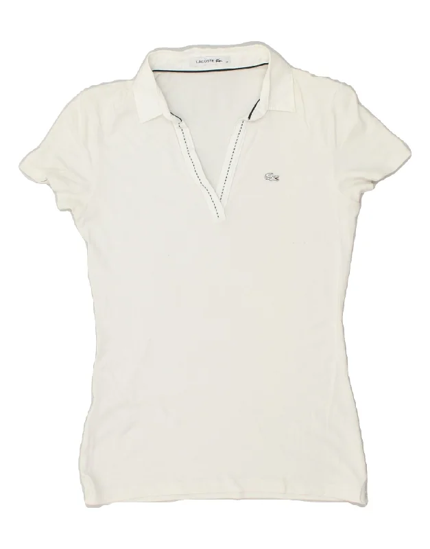 LACOSTE Womens Polo Shirt Size 38 Medium White Modal Stylish Split-Hem Short Shirt