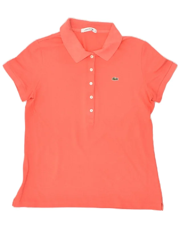 LACOSTE Womens Polo Shirt Size 42 Large Orange Cotton Relaxed Fit Short Blouse