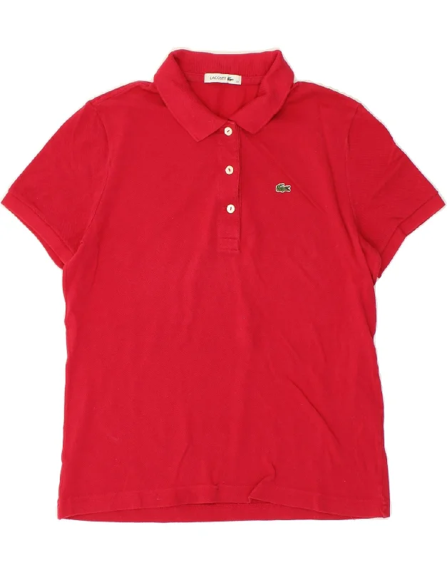 LACOSTE Womens Polo Shirt Size 42 Large Red Cotton Casual Loose Short Sleeve