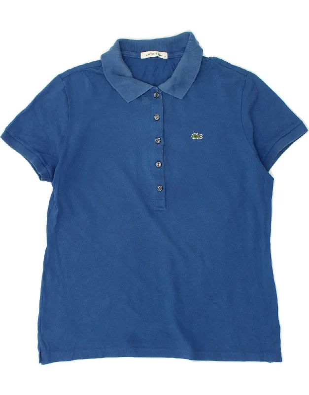 LACOSTE Womens Polo Shirt Size 44 Large Blue Cotton Stylish Split-Hem Short Shirt