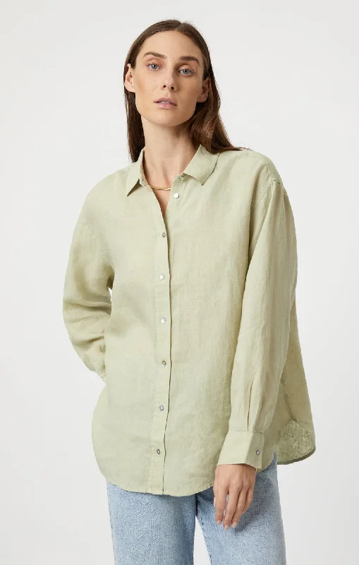 LINEN BUTTON-UP SHIRT IN LINT Casual Short Sleeve Top