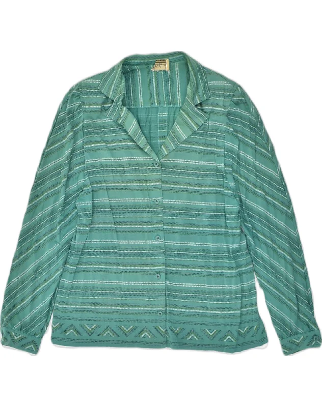 LUISA SPAGNOLI Womens Shirt Blouse UK 16 Large Green Striped Viscose Modern Fit Short Sleeve