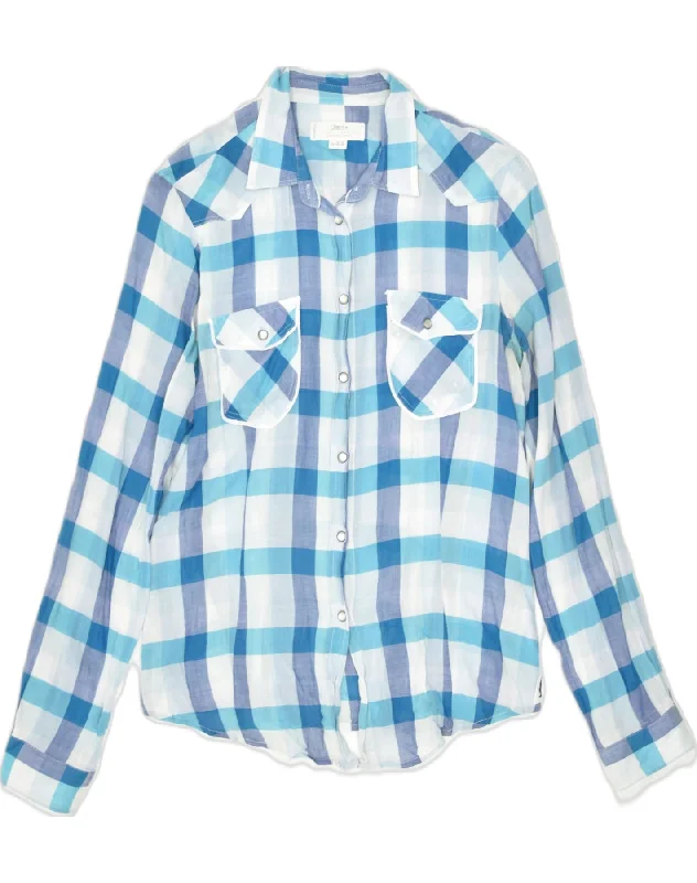 MARLBORO CLASSICS Womens Shirt IT 44 Medium Blue Check Cotton Cozy Printed Short Shirt