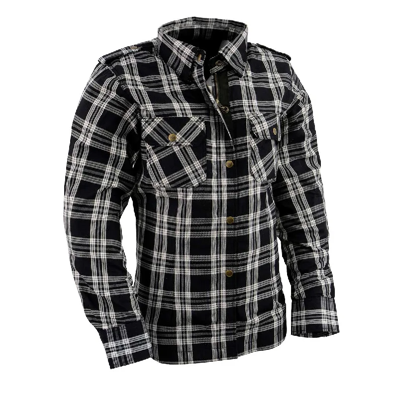 Milwaukee Leather MPL2600 Women’s Plaid Flannel Biker Shirt with CE Approved Armor - Reinforced w/ Aramid Fiber Casual Plain Short Shirt