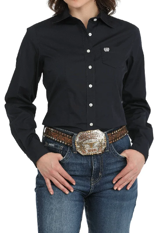 MSW9164108 Cinch Women's Arena Shirt Navy Elegant High-Low Short Shirt