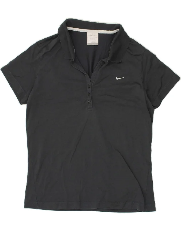 NIKE Womens Polo Shirt UK 14/16 Large Black Cotton Elegant Draped Short Sleeve