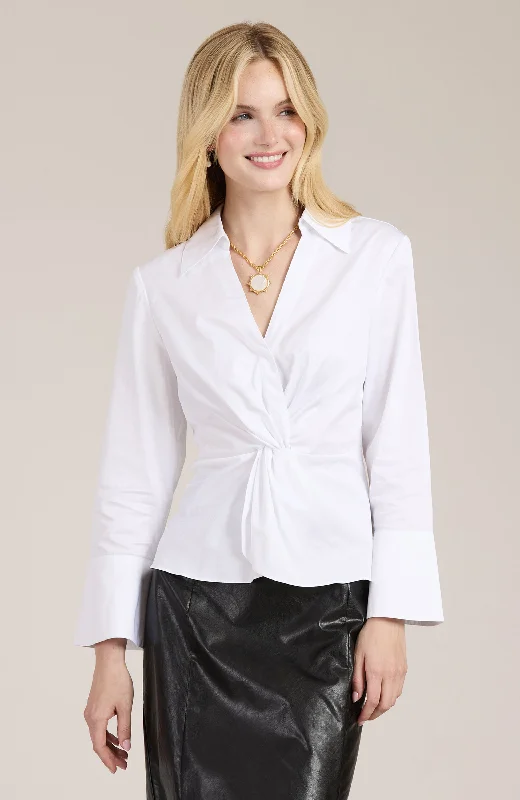 Paige Twisted Front Shirt - White Trendy Sleeveless Short Shirt