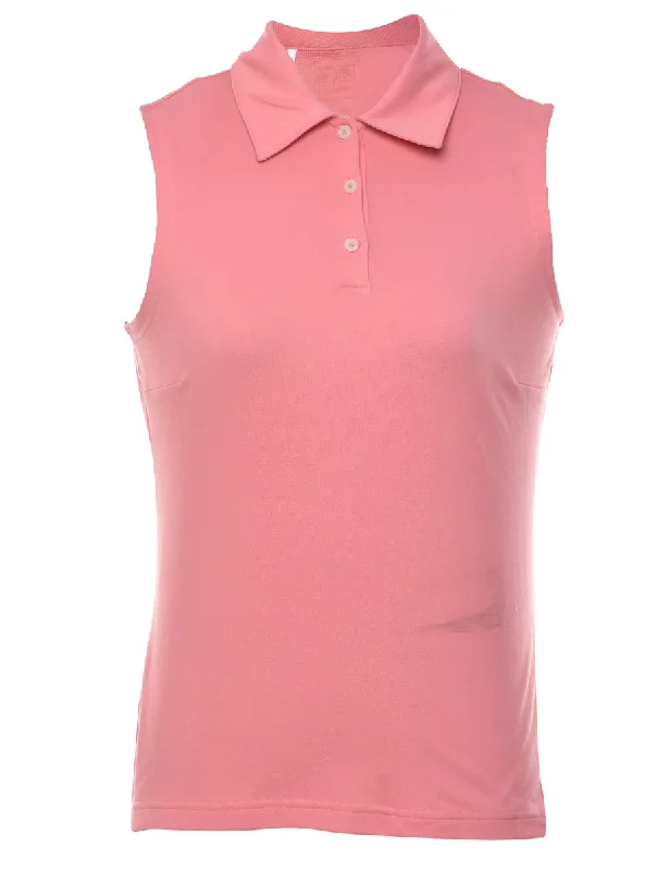 Pink Sleeveless Yellow Polo Shirt - S Elegant High-Low Short Shirt