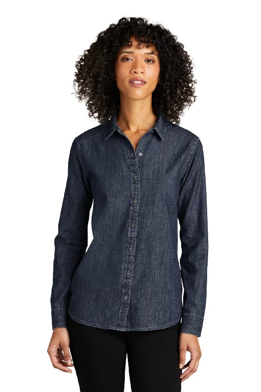 Port Authority Women's Long Sleeve Perfect Denim Shirt LW676 Classic V-Neck Short Shirt