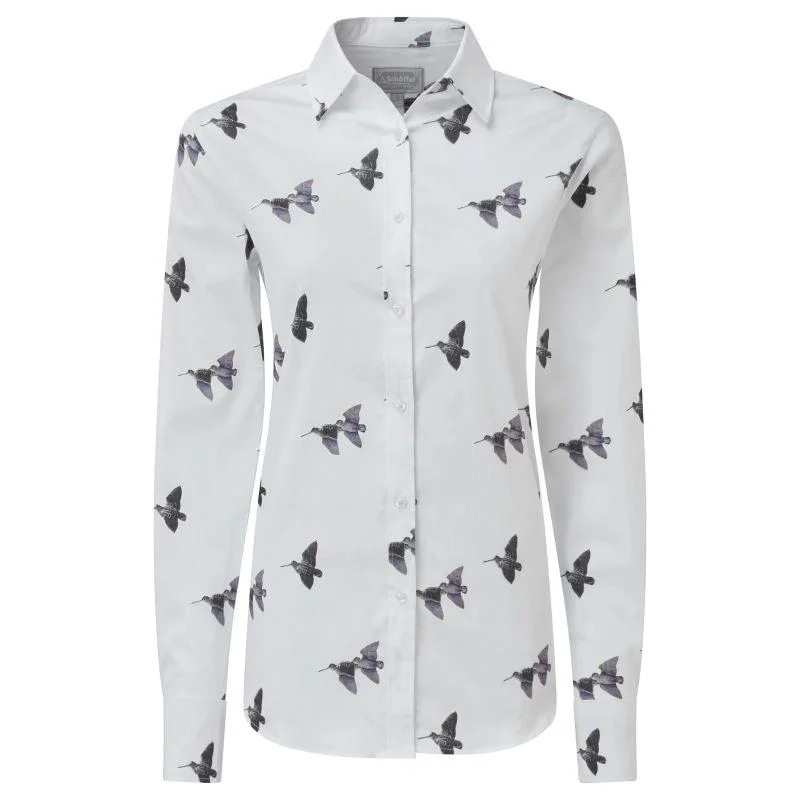 Schoffel Owen Williams Ladies Shirt - Woodcock Print Casual Ruffle Short Shirt