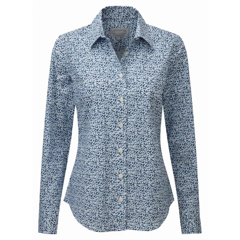 Schoffel Suffolk Ladies Cotton Shirt - Navy Floral Modern Short Sleeve Top