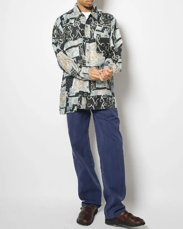 Silk Shirts Long Sleeve Patterned / H Relaxed Fit Short Shirt