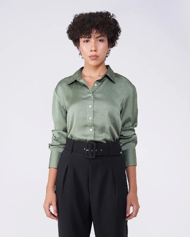 SOLID SATIN SHIRT Relaxed Fit Short Blouse