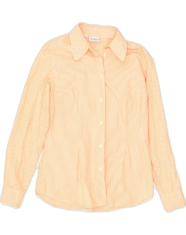 STEFANEL Womens Shirt UK 12 Medium Orange Striped Cotton Fashionable Pleated Short Shirt