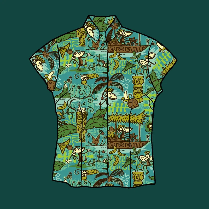 Tiki tOny's 'Beachcomber Monkey' Classic Aloha Button Up-Shirt - Womens - Ready to Ship Comfortable Graphic Short Sleeve Tiki tOny's 'Beachcomber Monkey' Classic Aloha Button Up-Shirt - Womens - Ready to Ship Comfortable Graphic Short Sleeve