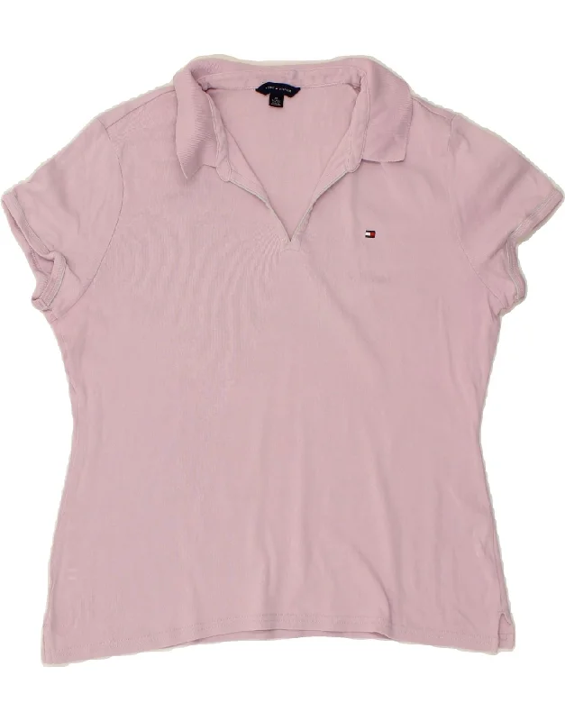 TOMMY HILFIGER Womens Polo Shirt UK 18 XL Pink Cotton Elegant Longline Short Shirt