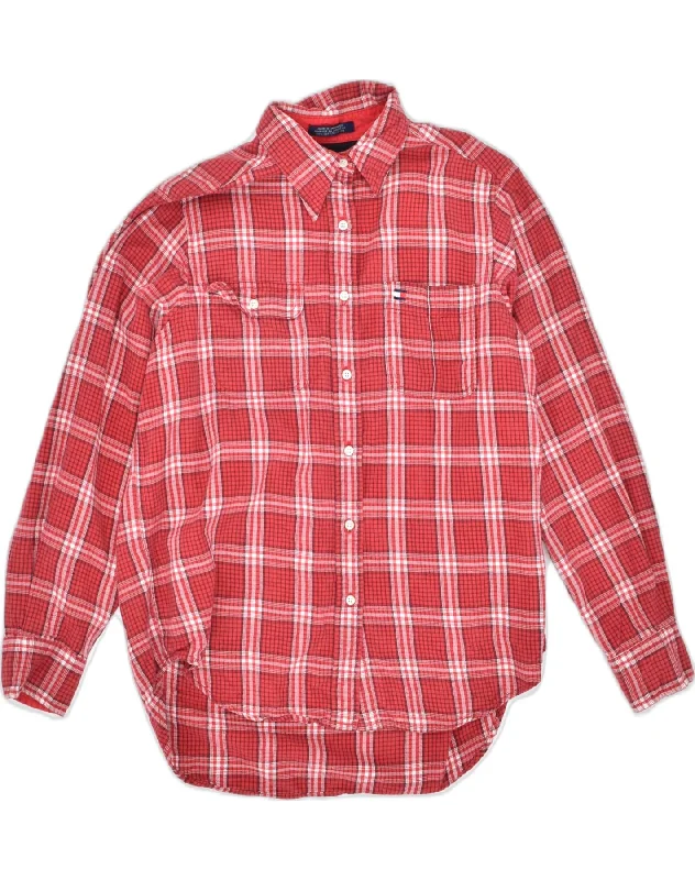 TOMMY HILFIGER Womens Shirt US 8 Medium Red Check Cotton Cozy Knit Short Sleeve Top