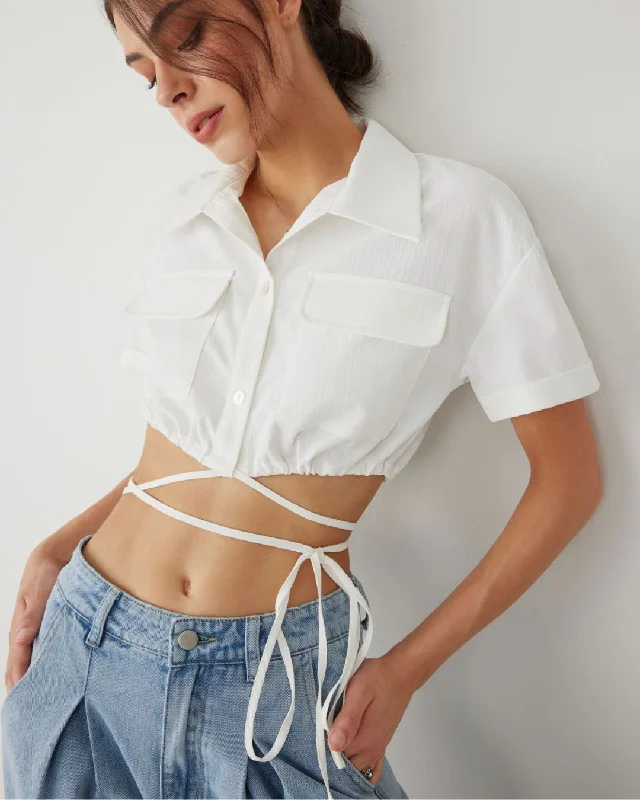 UTILITY POCKET CROP SHIRT Casual Button-Up Short Tee