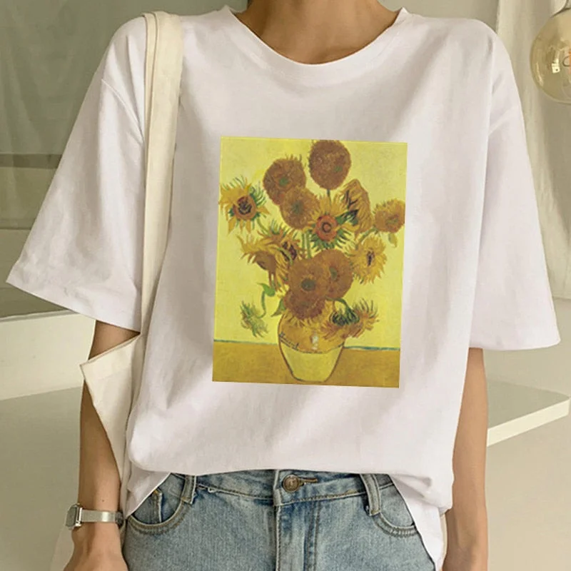 Van Gogh T Shirt Women Harajuku Grunge Aesthetic Van Gogh Art Sunflower Vintage Tshirt Funny Fashion Casual Graphic Tees Femme Stylish Pleated Short Sleeve Van Gogh T Shirt Women Harajuku Grunge Aesthetic Van Gogh Art Sunflower Vintage Tshirt Funny Fashion Casual Graphic Tees Femme Stylish Pleated Short Sleeve