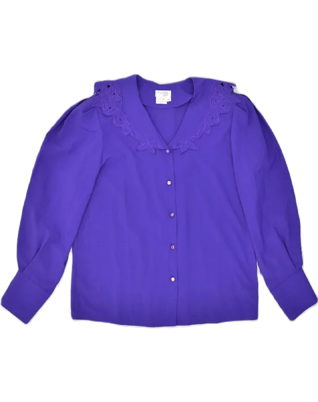 VINTAGE Womens Shirt Blouse EU 40/42 Large Purple Polyester Elegant Off-Shoulder Short Shirt