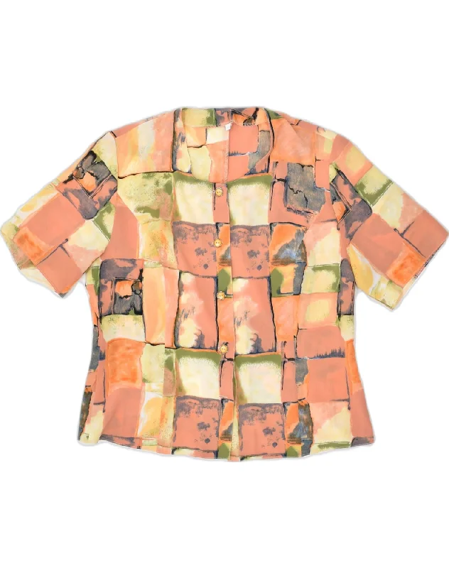 VINTAGE Womens Shirt Blouse EU 40 Medium Multicoloured Patchwork Viscose Relaxed Fit Short Shirt