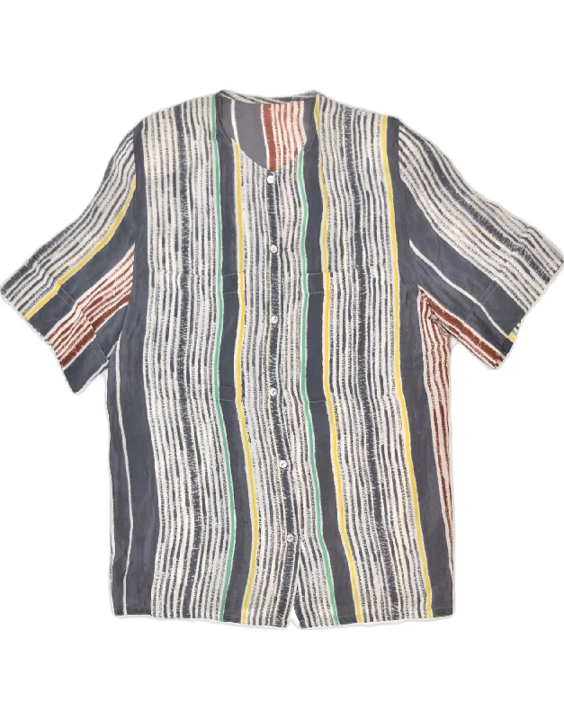 VINTAGE Womens Shirt Blouse UK 16 Large Multicoloured Striped Retro Soft Cotton Short Tee