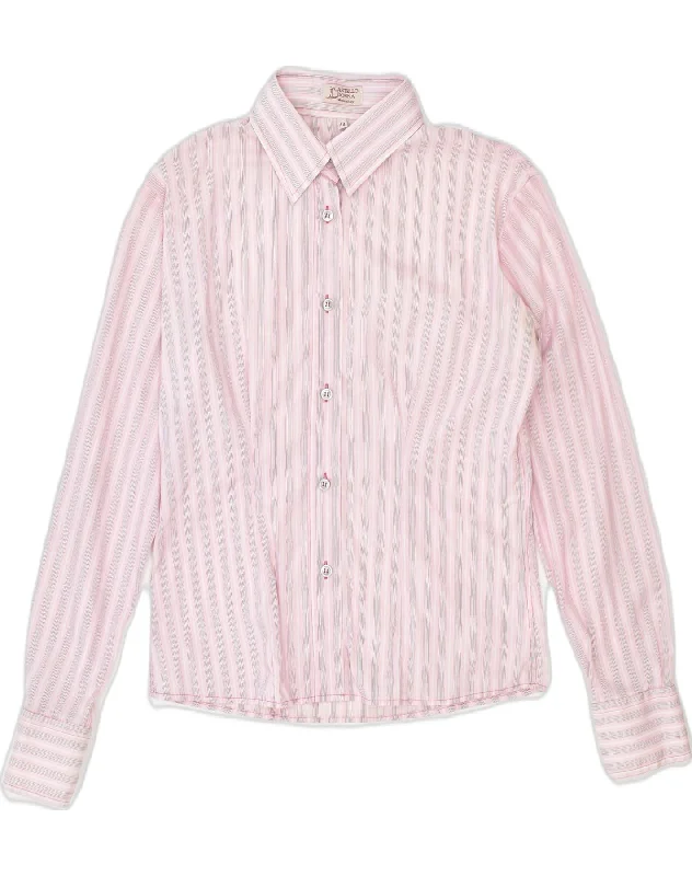 VINTAGE Womens Shirt IT 44 Medium Pink Striped Cotton Casual Cotton Short Shirt