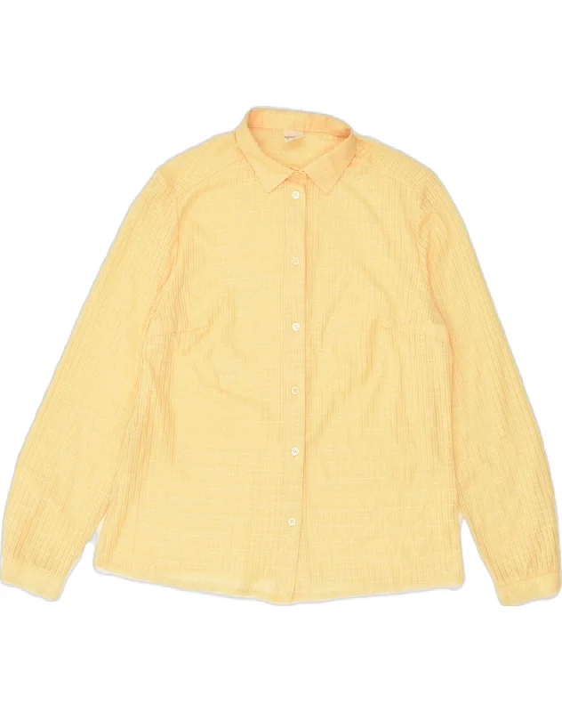 VINTAGE Womens Shirt UK 18 XL Yellow Check Polyester Relaxed Cotton Short Shirt