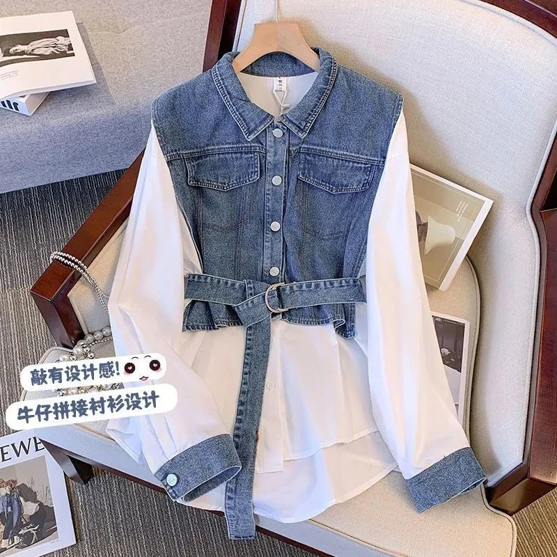 Women's  Temperament Denim Shirt Comfortable Loose Short Sleeve