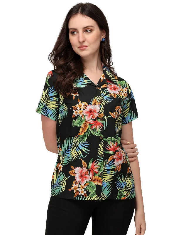 Womens Short Sleeve Casual Aloha Button Down Hawaiian Shirt For Women Casual Loose Short Sleeve